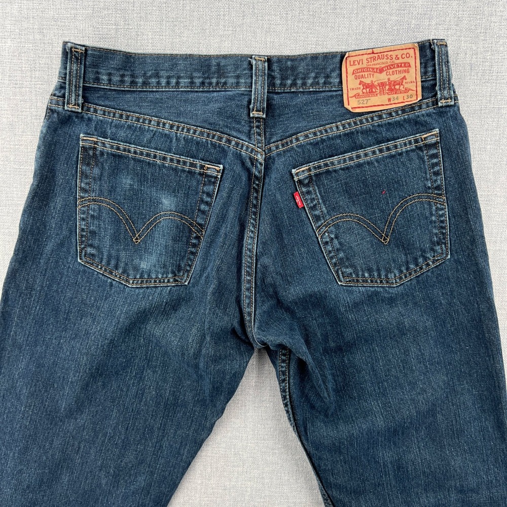 Levis 527 Low Boot Cut Jeans Mens 34x30 (fits 34x29) Dark Wash Blue Cowboy Y2K‎ - Picture 9 of 11